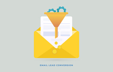 Poster - Email Lead Conversion flat vector icon concept. Work with customers who subscribed to the newsletter or abandoning shopping cart Digital Business E-mail Marketing strategy to increase lead conversion.