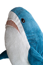 Blue Fluffy Shark Toy On A White Background