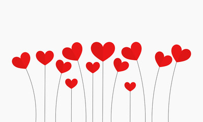 Poster - Red hearts on stems cute background.