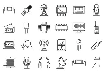 Sticker - Radio engineer tool icons set. Outline set of radio engineer tool vector icons for web design isolated on white background