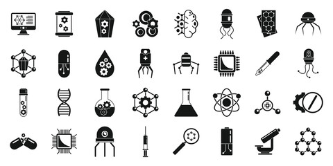 Poster - Nanotechnology lab icons set. Simple set of nanotechnology lab vector icons for web design on white background