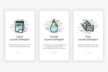 Wall Mural - Onboarding screens design in Laundry detergent concept. Modern and simplified vector illustration