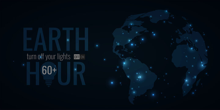 Wall Mural - Earth Hour banner, poster, flyer. International action turn off your light. Space background with Earth planet and light. Vector illustration