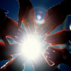 Wall Mural - close up. young business people joining their palms in a circle.