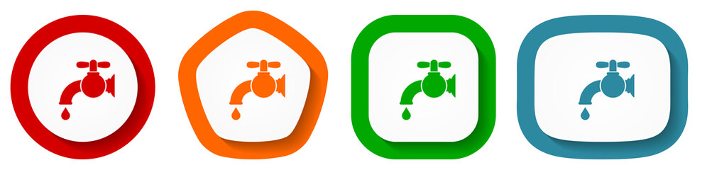 Poster - Water faucet, old tap vector icon set, flat design buttons on white background