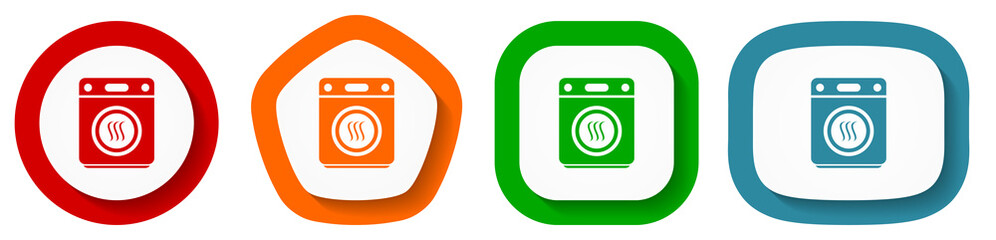 Poster - Dryer machine, laundry vector icons, set of pentagon, square, oval and circle shape buttons