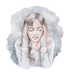 woman having headache migraine