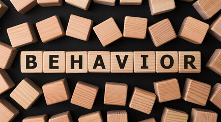 Poster - Word BEHAVIOR made with wood building blocks