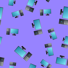 Poster - Computer monitor icon isolated seamless pattern on beige background. PC component sign. 