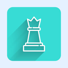 Wall Mural - White line Chess icon isolated with long shadow. Business strategy. Game, management, finance. Green square button. Vector.