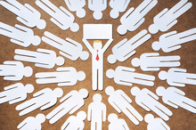 Paper People. A Symbolic Image Of Trump Holding A Blank Poster, Surrounded By His Supporters.Copy Space. The Concept Of Protest Against The Election Results, And The Illegal Call To Storm The Capitol.