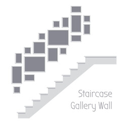 Staircase gallery wall with collage frames. Vector mockup of mosaic grid of photo or illustration for moodboard isolated on white background