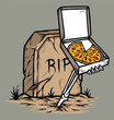 The skull gives pizza from inside the grave illustration