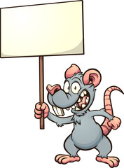 Cartoon rat or mouse holding a blank sign. Vector clip art illustration with simple gradients. Some elements on separate layers.