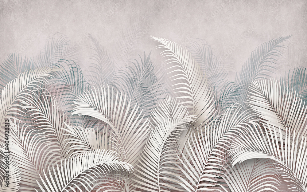 3d picture of palm leaves on the background - obrazy, fototapety, plakaty 