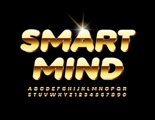 Vector concept logo Smart Mind. Elite shiny Font. Gold Luxury set of Alphabet Letters and Numbers