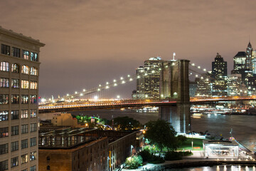 Sticker - Panoramic View on Manhattan Skyline and Brooklyn Bridge at Night 