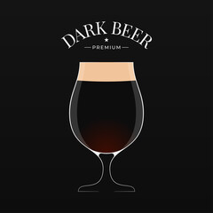 Canvas Print - Dark beer logo. Glass of beer on black background