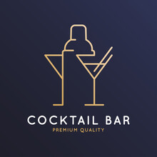 Cocktail Bar Logo With Cocktail Shaker And Glass
