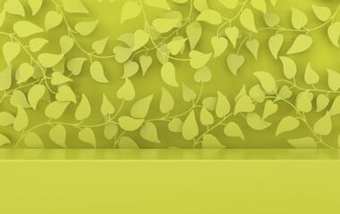 Leinwandbilder - 3d rendered studio with spring branches and leaves and podium. Platforms for product presentation, mock up background. Abstract composition in minimal design
