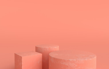 Leinwandbilder - 3d rendered studio with geometric shapes, podium on the floor. Platforms for product presentation, mock up background. Abstract composition in minimal design, pastel and gold colors