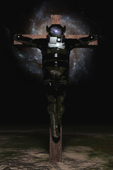 Poster - Crucified Astronaut. 3D Rendering