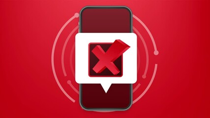 Poster - Smartphone with crossmark or tick notification in bubble. Approved choice. Reject crossmark. Stock illustration.