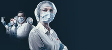team of medical heroes professionals on a dark background