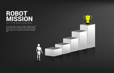 Poster - Robot standing with bar chart and trophy on top of graph. concept of artificial intelligence and machine learning worker technology