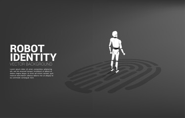 Poster - Robot standing on finger scan icon. concept of artificial intelligence and machine learning worker technology