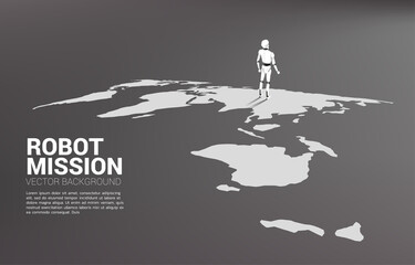 Poster - Robot standing on world map. concept of artificial intelligence and machine learning identity.