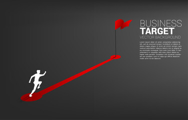 Aufkleber - Silhouette of businessman running on route path to red flag at goal. Concept of people ready to start career and business to success.