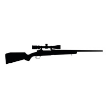 Sniper Rifle Silhouette Isolated On White Background. Hunting Sniper Rifle.