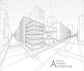 Aufkleber - Architecture building construction perspective design,abstract modern urban building line drawing.