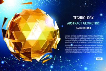 Poster - 3d crystal polygonal abstract triangular sphere combine on technology background. low polygonal desi