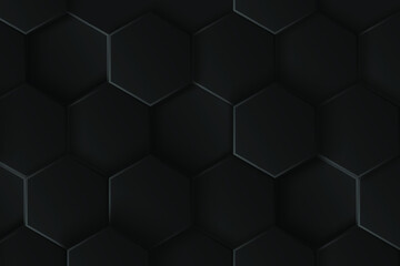 Poster - 3d black hexagons background. futuristic technology concept. 3d vector technological hexagonal block
