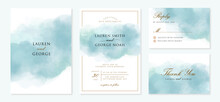 Wedding Invitation Set With Abstract Blue Background