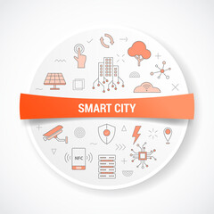 Wall Mural - smart city with icon concept with round or circle shape