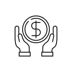 Canvas Print - Hand and money vector illustration in simple line art design isolated on white background suitable for savings icon