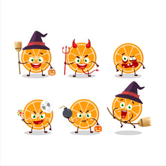 Poster - Halloween expression emoticons with cartoon character of slice of orange