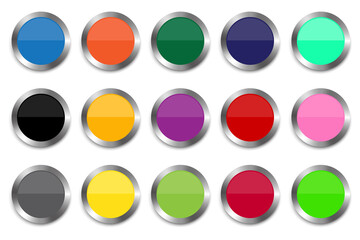Fototapete - Realistic multicolored buttons. Colored buttons with metallic outline. Elements for web design. Stock image. EPS 10.