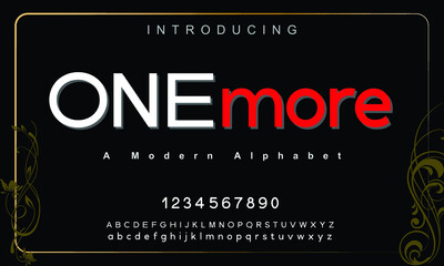 Sticker - Onemore font. Elegant alphabet letters font and number. Classic Copper Lettering Minimal Fashion Designs. Typography fonts regular uppercase and lowercase. vector illustration