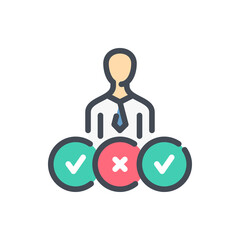 Poster - customer service and satisfaction rating color line icon. business person with checklist vector outl