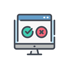 Fototapete - Online survey color line icon. Computer with open tab and checklist vector outline colorful sign.