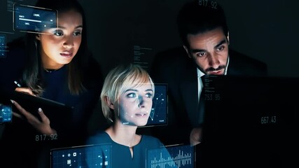 Poster - ホログラム画面を見るビジネスグループ　グラフィカルユーザインターフェース