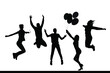 People jumping and having fun, girl with balloons, vector silhouettes.
