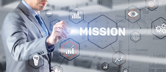 Wall Mural - Mission concept. Finacial success chart concept on virtual screen. Business background.