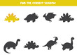 Find the right shadow of cute cartoon stegosaurus.