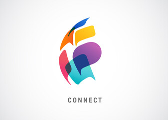 world network, communication and connect people concept logo design with abstract colorful speech bubbles 