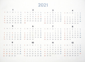 2021 calendar